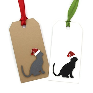 Handmade Cat Christmas Gift Tags | Santa Hat, Pack of 6