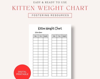 Kitten Weight Chart | Kitten Weight Log | Fostering Cat Resources | Digital Printable PDF Document | Simple and Easy Design