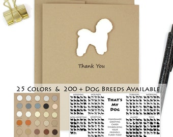 Dog Thank You Card | 200+ Dog Breeds to Choose from | 25 Dog Colors Available | Choose Inside Phrase | Handmade Greeting Card Kraft Brown