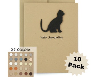 Cat Sympathy Greeting Card Pack of 10 | Handmade Condolences Cards | 25 Available Cat Colors | Choose Inside Phrase | Kraft Brown Notecards