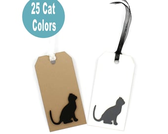 Cat Gift Tags | Handmade Pet Everyday Tags Pack of 6 | 25 Cat Colors | 6 Ribbon Twine Options  | White or Kraft Brown | Grift Wrapping