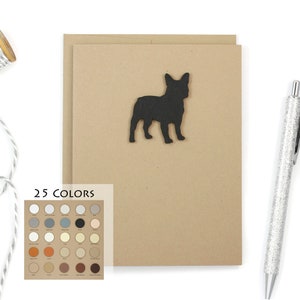 Carte vierge de bouledogue français | Carte de voeux faite main pour chien | 25 couleurs de chien disponibles | Blanc à l'intérieur | Carte pour notes simple Frenchie kraft marron