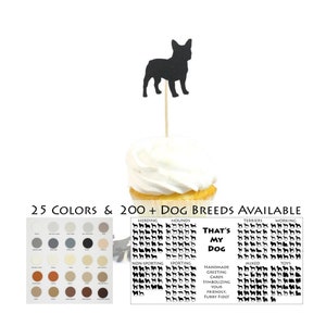 Conjunto de 12 chapéus de coco para cupcake para cães | Mais de 200 raças de cães para escolher | 25 cores de cães disponíveis | Decorações de festa de aniversário de topo de bolo artesanal