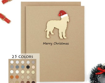 May include: A brown card with a silhouette of a dog wearing a red Santa hat. The card says "Merry Christmas". A color chart with 25 different colors is shown in the bottom left corner.