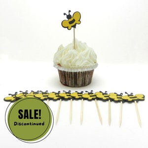 Bee Cupcake Topper Set of 12 | Birthday Party Cake Topper | Bee themed Party Decorations | Bug Party Decor | Baby Shower Decorations