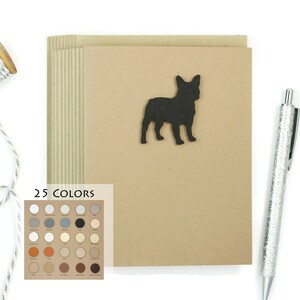 Lot de 10 cartes vierges bouledogue français | Carte de voeux faite main pour chien | 25 couleurs de chien disponibles | Blanc à l'intérieur | Cartes de correspondance Frenchie kraft marron