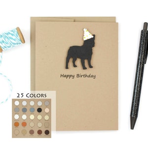d'anniversaire de bouledogue français | Carte de voeux d'anniversaire Frenchie faite main | 25 couleurs de chien | Choisissez l'expression intérieure | Chapeau de fête confettis Kraft
