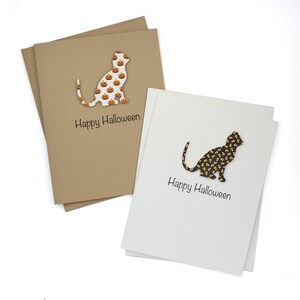 de voeux Halloween de chat | Motif citrouille ou bonbons au maïs | Papier peint kraft brun - blanc fait main | Paquet de 10 avec enveloppes | Blanc à l'intérieur