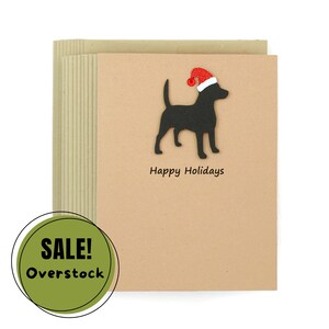Lot de 10 cartes de voeux de Noël Beagle | de Noël fait main chien noir | Cartes de correspondance scintillantes pour animaux de compagnie, bonnet de père Noël, enveloppes kraft brunes