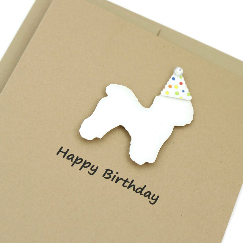 Bichon Frise Birthday Card: Handmade Dog Party Hat, Kraft Brown - Etsy