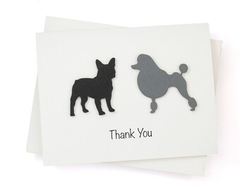 2 Pets Custom Thank You Card White Custom | Handmade Cat or Dog | Single Card or Pack of 10 | Choose your pet color Front and Inside Phrases
