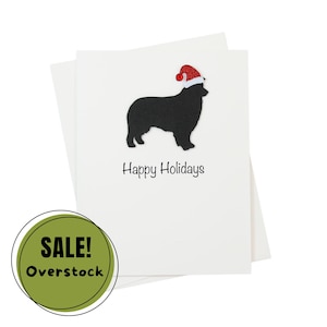 Black Australian Shepherd Weihnachtskarten 10er-Pack Weiße Basis | Handgemachte Hunde Postkarten Set | Glitzernde Nikolausmütze Gruß
