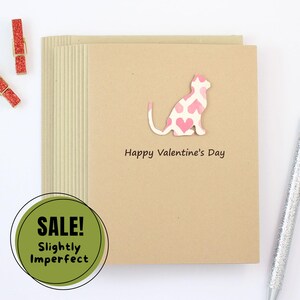 Lot de 10 cartes de Saint-Valentin chat | Motif coeur rose fait main | Cartes de voeux sur le thème des chats | Cartes de correspondance pour la Saint-Valentin Enveloppes kraft brunes