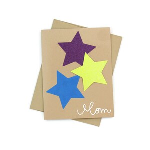 Carte de voeux pour la fête des mères | Carte faite main pour maman | Etoiles colorées | pour notes kraft brun agrémenté de décorations | Quantité limitée à prix réduit