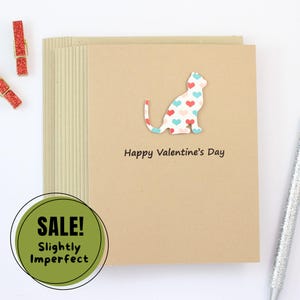 Lot de 10 cartes de Saint-Valentin chat | Motif coeur coloré fait main | Cartes de voeux sur le thème des chats | Cartes de correspondance pour la Saint-Valentin Enveloppes kraft brunes
