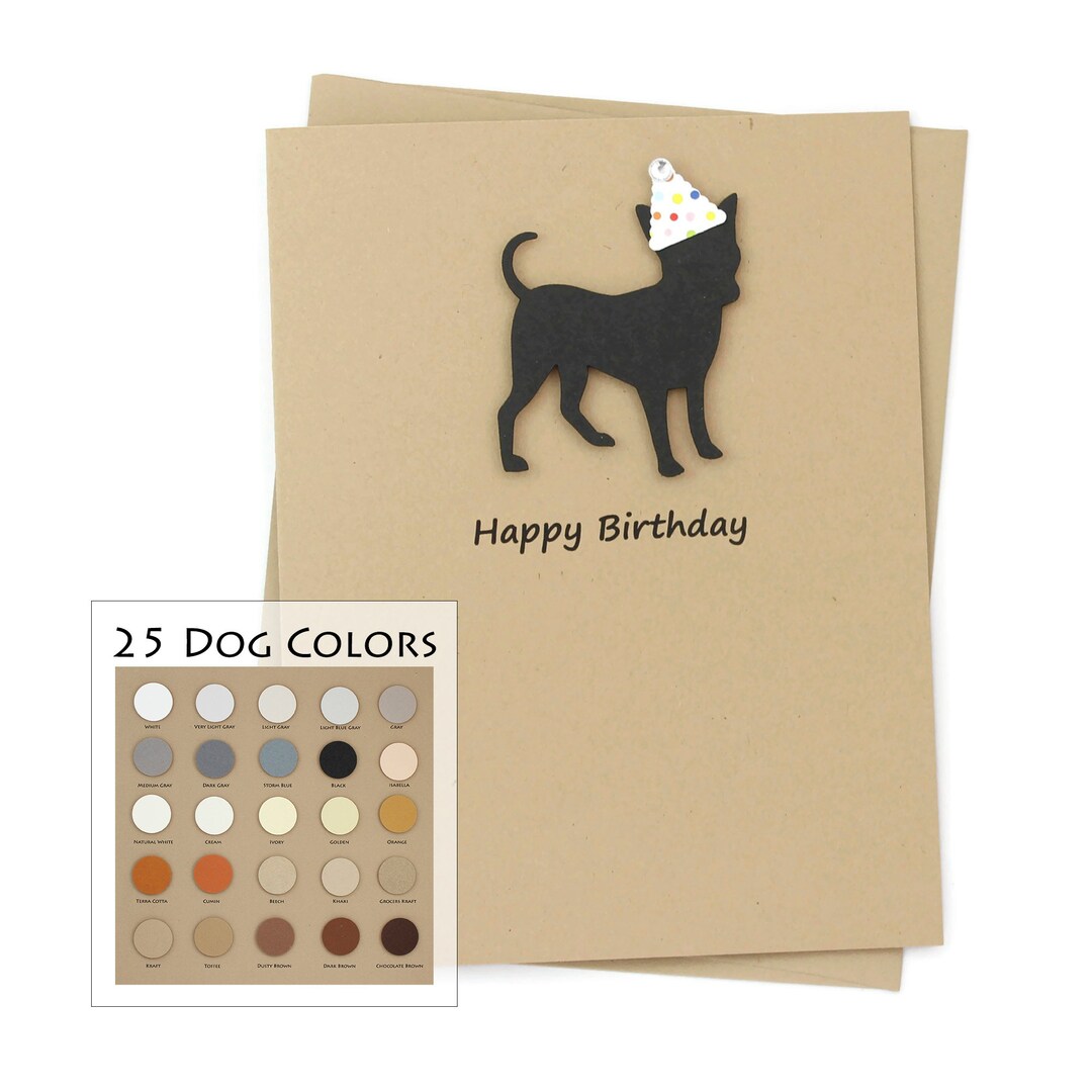 Handmade Chihuahua Birthday Card: Confetti Party Hat, Kraft Brown - Etsy