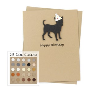 Carte d'anniversaire de chiwawa | pour notes fait main pour chien | 25 couleurs de chien personnalisées | Choisissez l'expression intérieure | Chapeau de fête confettis | Poil lisse