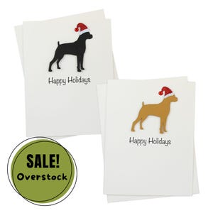 Boxer Weihnachtskarten 10er Pack Weiße Basis | Handgemachte Hunde Postkarten Set | Funkelnde Weihnachtsmütze Gruß Boxed Set Gruß Stationär
