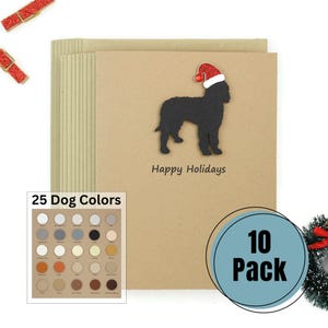 Lot de 10 cartes de voeux de Noël Doodle | 25 couleurs de chien disponibles | Expressions personnalisées | Goldendoodle Labradoodle Bernedoodle | Bonnet de Noel