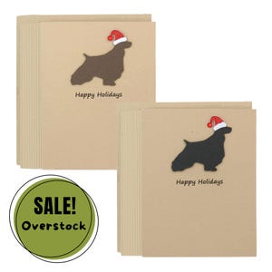 Englisch Springer Spaniel Weihnachtskarten 10er Pack | Haustier Feiertags Grußkarten | Schwarzbrauner Hundegruß mit Weihnachtsmütze | Kraft Braun