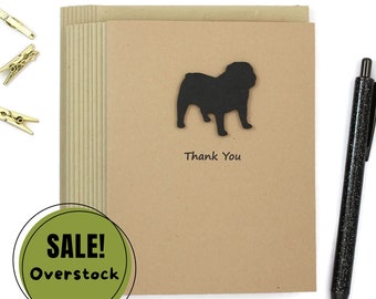 Bulldog Thank You Greeting Card Pack of 10 | Handmade Black Dog Blank Notecards | Kraft Brown with Envelope | English Bulldog Lover #27