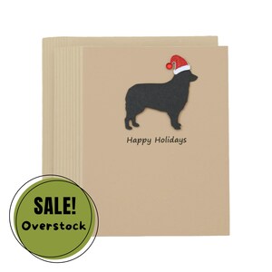 Border Collie Weihnachtskarten 10er Pack | Handgefertigte schwarze Hund Urlaub Boxed Set | Funkelnde Weihnachtsmannmütze Kraft Braun Umschläge