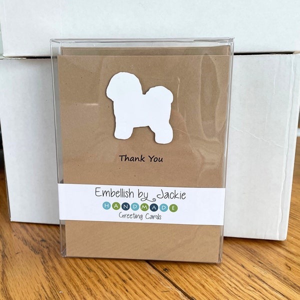 Poochon Thank You Greeting Cards Pack of 10 | White Peekapoo Dog Notecards | Discounted Overstock | Handmade Blank Envelopes | #2