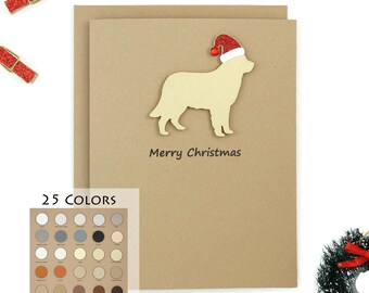 Carte de Noël Golden Retriever à l'unité | 25 couleurs de chien disponibles | Choisissez les phrases à l'avant et à l'intérieur | Cartes de vœux pour animaux de compagnie | Bonnet de Noel scintillant