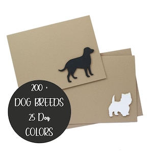 horizontale vierge de chien | Plus de 200 races de chiens au choix | 25 couleurs de chien disponibles | Blanc à l'intérieur | Carte pour lettres marron kraft faite main