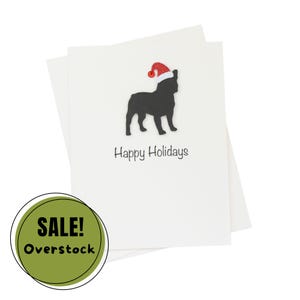 Schwarze Französische Bulldogge Frenchie Weihnachtskarten 10er Pack Weiße Basis | Handgemachte Hunde Postkarten Set | Glitzernde Nikolausmütze Gruß