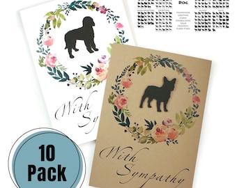 Dog Floral Wreath Sympathy Cards Pack of 10 | 200+ Dog Breeds Available | Handmade 5x7 Pet Condolences Greeting | White Brown Choose Inside