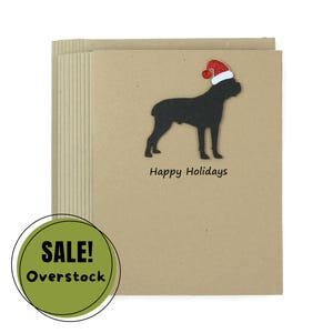 Lot de 10 cartes de voeux de Noël Cane Corso | de Noël fait main chien noir | Enveloppes scintillantes marron kraft pour bonnet de père Noël
