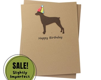 Pinscher Birthday Card | Handmade Doberman Miniature German Pinscher Dog Notecard | Greeting Card | Party Hat | Kraft Chocolate Brown #35