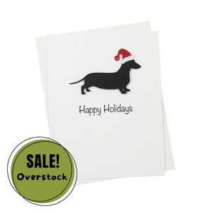 Black Smooth Dackel Weihnachtskarten 10er Pack Weiße Basis | Handgemachte Hunde Postkarten Set | Glitzernde Nikolausmütze Gruß