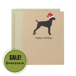 Lot de 10 cartes de Noël Vizsla | Silhouette de chien noir fait main pour les fêtes de fin d'année | Cartes de correspondance scintillantes pour animaux de compagnie, bonnet de père Noël, kraft brun