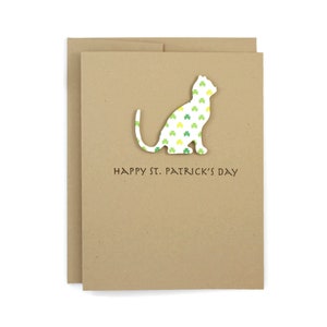pour la Saint-Patrick de chat | Carte unique | Motif trèfle coloré | Silhouette de chat - Cartes de vœux | Enveloppes brunes kraft faites main