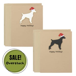 Kerstkaarten Bretagne, set van 10 | Notitiekaarten huisdiervakantie | Zwart-witte hondengroet met kerstmuts | Kraftbruin