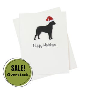 Schwarze Rottweiler Weihnachtskarten 10er-Pack Weiße Basis | Handgemachte Hunde Postkarten Set | Glitzernde Nikolausmütze Gruß