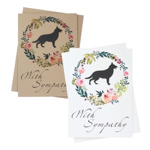 de sympathie de guirlande florale de berger allemand | Chien fait main 5 x 7 pouces condoléances salutation | Base blanche ou brune | Choisissez Intérieur | Aquarelle