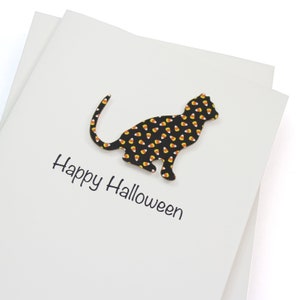 de voeux Halloween de chat | Fait main en papier kraft brun ou blanc | Motif citrouille ou bonbons au maïs | Blanc à l'intérieur | Carte simple avec enveloppe