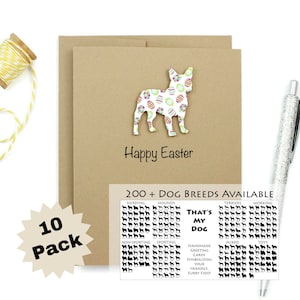 Hond Pasen Notecard | 200+ hondenrassen om uit te kiezen | 10 pakjes kaarten | Patroon gekleurd paasei | Hondenwenskaarten | Hondenliefhebber