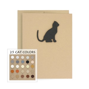 de correspondance vierge chat à l'unité | 25 couleurs de chat disponibles | de voeux fait main de silhouette de chat | Blank intérieur kraft brun | Cadeau pour amoureux des chats
