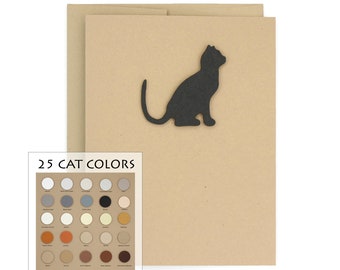 Cat Blank Notecard Single | 25 Cat Colors Available | Handmade Cat Silhouette Greeting Card | Blank Inside Kraft Brown | Cat Lover Gift