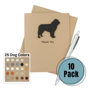 Lot de 10 cartes de remerciement Terre-Neuve | Cartes de voeux faites main pour amoureux des chiens | Enveloppes Kraft marron pour cartes pour notes | Personnalisez la silhouette Newfie