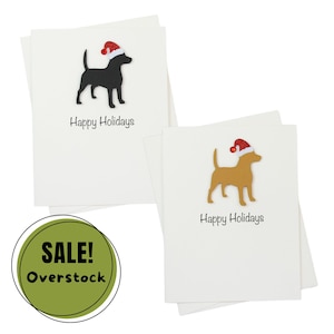 10er Pack Weihnachtskarten White Base | Handgemachte Hunde Postkarten Set | Funkelnde Weihnachtsmütze Gruß Boxed Set
