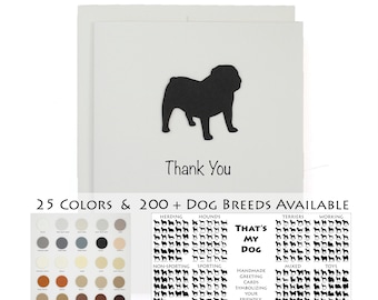 Dog Thank You Card | 200+ Dog Breeds to Choose from | 25 Dog Colors Available | Choose Inside Phrase | Handmade Greeting Card White Base