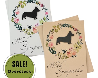 Black Pembroke Welsh Corgi Sympathy Card: Floral Wreath, Handmade Pet Condolences