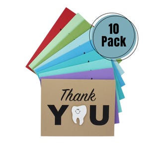 Tooth-bedankkaartjes voor tandartsen | Set van 10 enveloppen | Handgemaakte notitiekaart | Meerdere kleuren | Blanco binnenkant | Groet mondhygiënist