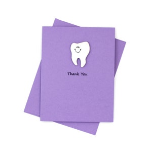 de voeux pourpre de dent | Carte simple avec enveloppe assortie | Notecard vierge fait main | Hygiéniste dentaire Dentiste Merci sur le thème de la dent