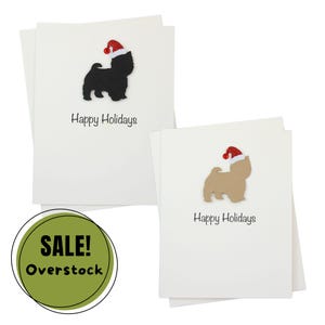 Yorkie Yorkshire Terrier Weihnachtskarten 10er-Pack Weiße Basis | Handgemachte Hunde Postkarten Set | Glitzernde Weihnachtsmütze Yorkiepoo Maltese